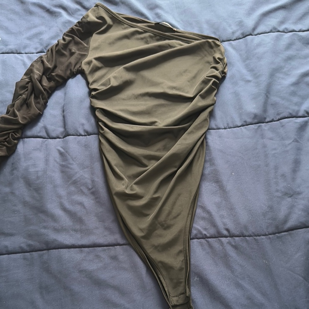 Olive Green One-Shoulder Bodysuit